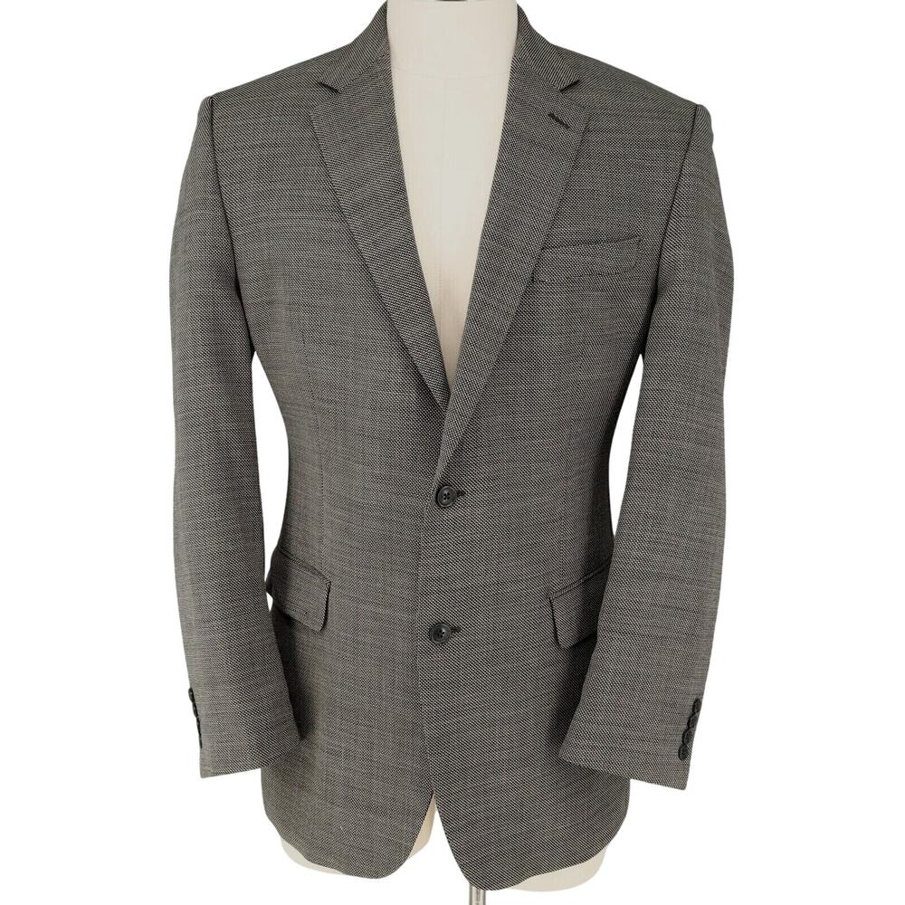 Calvin Klein Sport Coat Mens 42L Wool Black White Micro Check Jacket Career